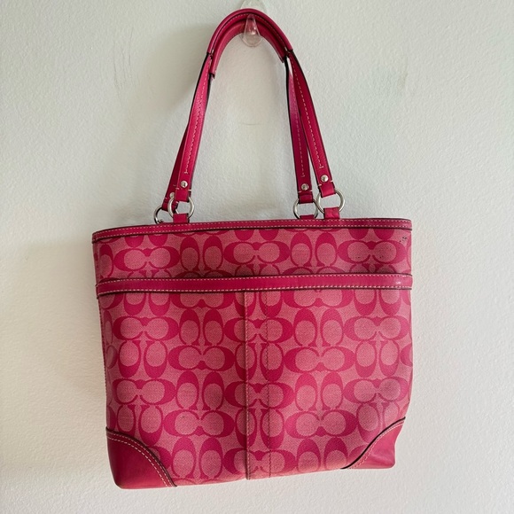 Coach Y2K Chelsea Heritage Stripe Tote Pink/White Genuine - Picture 8 of 15